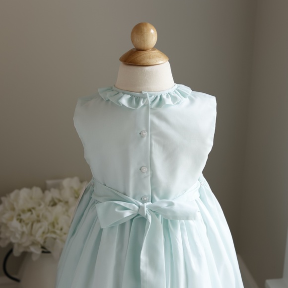 Aqua Blue Green Smocked Dress Sleeveless Boutique Size 4 Hand Embroidery NWT - Picture 6 of 7